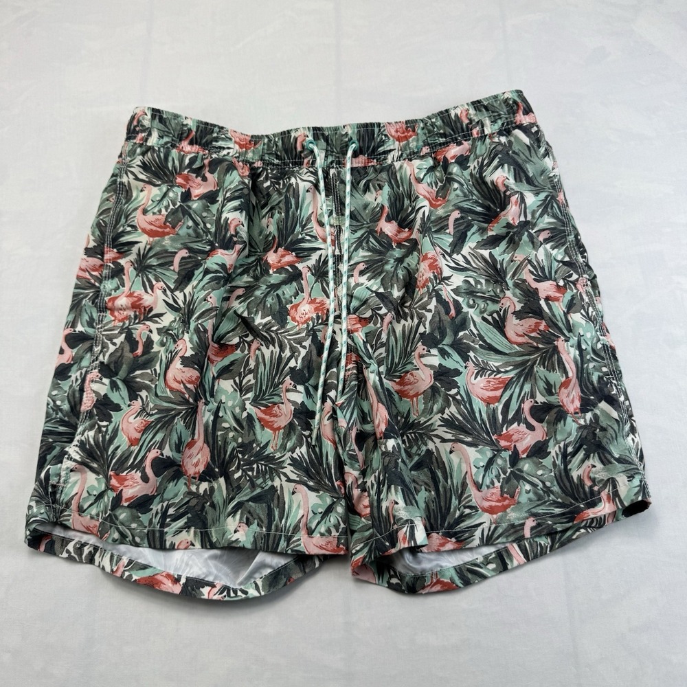 Goodfellow & Co Mens Large Flamingo Swim Trunks Tropical Print Lined Shorts